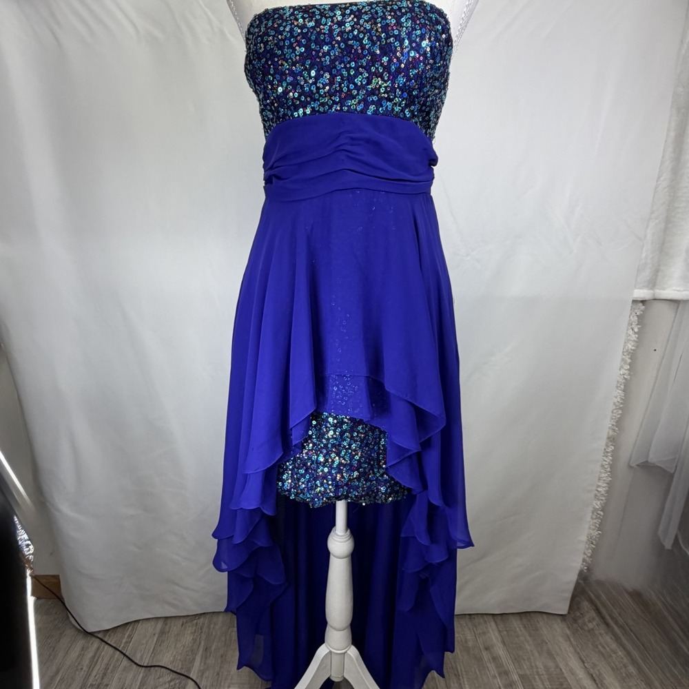 Strapless Blue High-Low Dress with Sequin Bodice Size 5/6 Junior